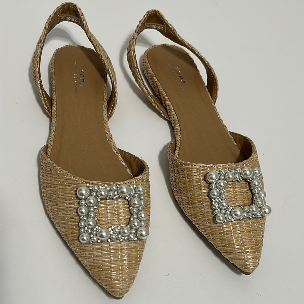 Soda Tan Flats with Crystal Buckle Slingback
